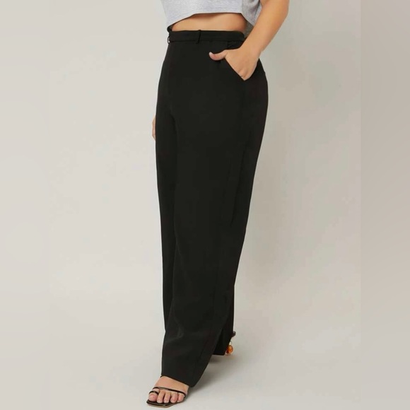 Plus Solid Slant Pocket Wide Leg Dress Pants Black Size 1XL (14) - Picture 4 of 7